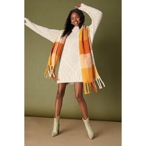 Lulus Sweet Whispers Ivory Multi Eyelash Knit Turtleneck Sweater Dress White